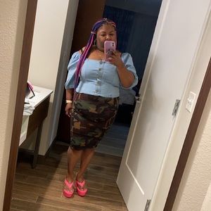 Jean puff sleeve crop top